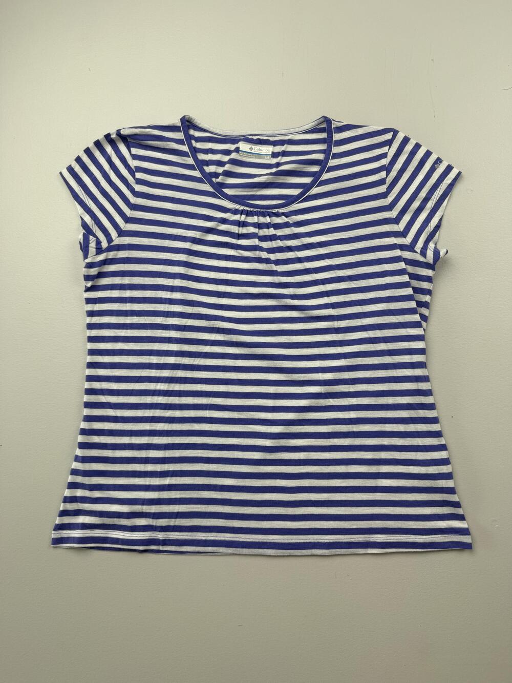 Columbia Shirt Womens L Blue Stripe Scoop Neck Short Sleeve Jersey Top